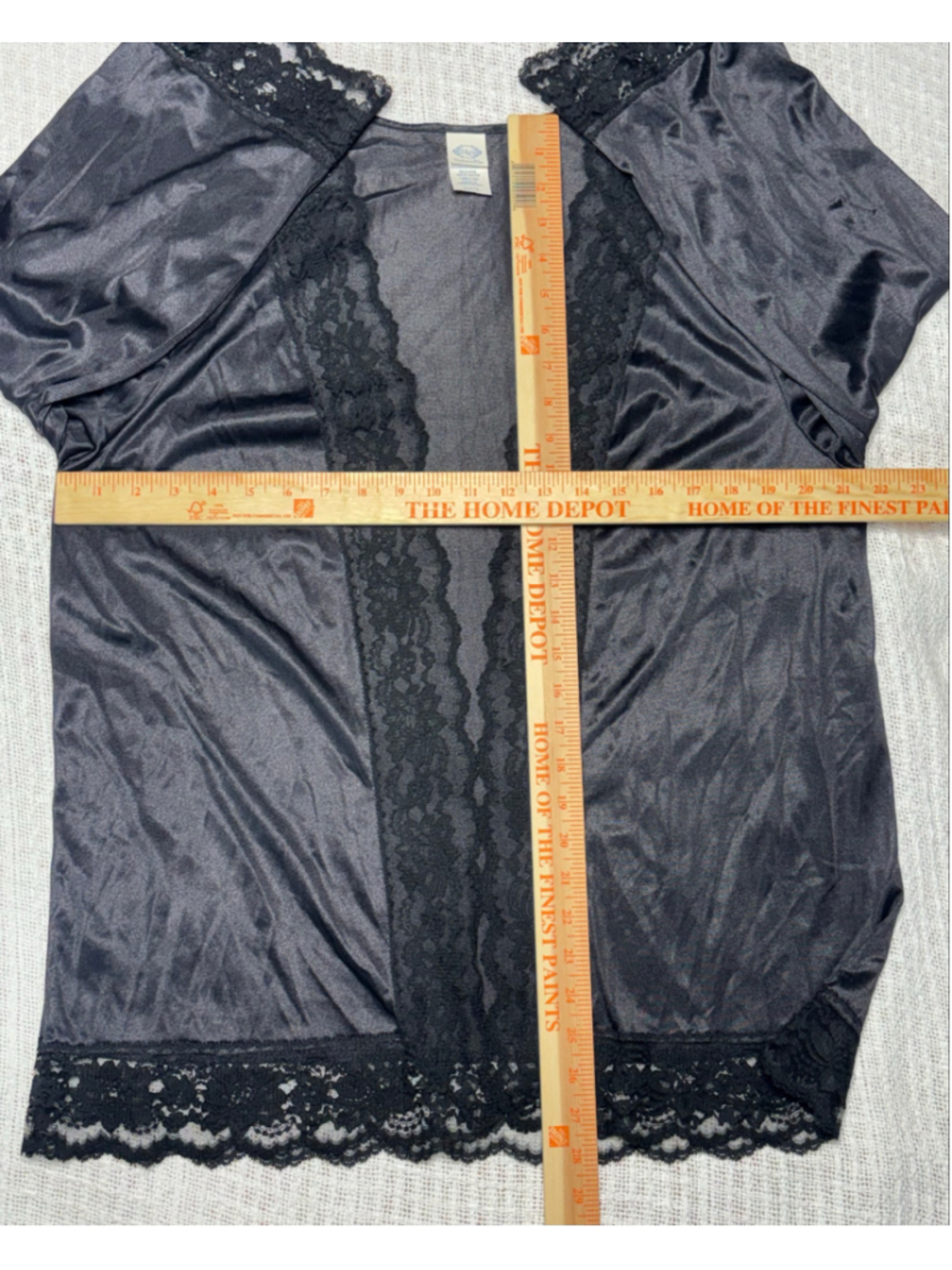 Vintage Undercover Wear Black Lace Trim Open Front Cardigan Robe XL EUC Whimsigo - Picture 6 of 8